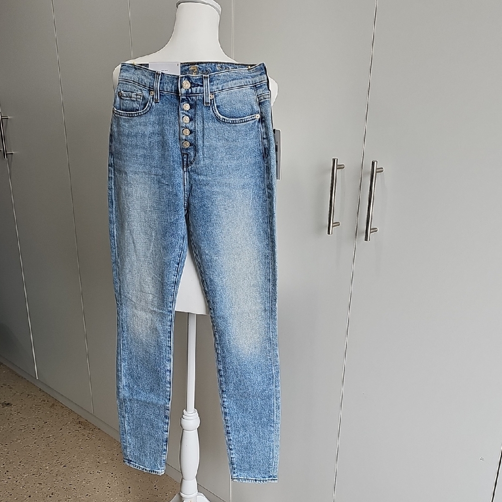 7 For All Mankind High-Rise Button-Fly Light Blue Jeans